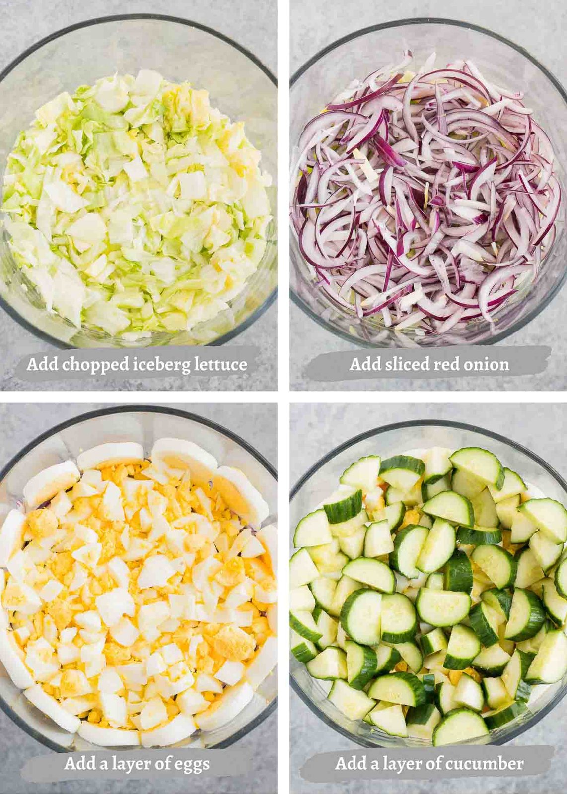 process images of making seven layer salad