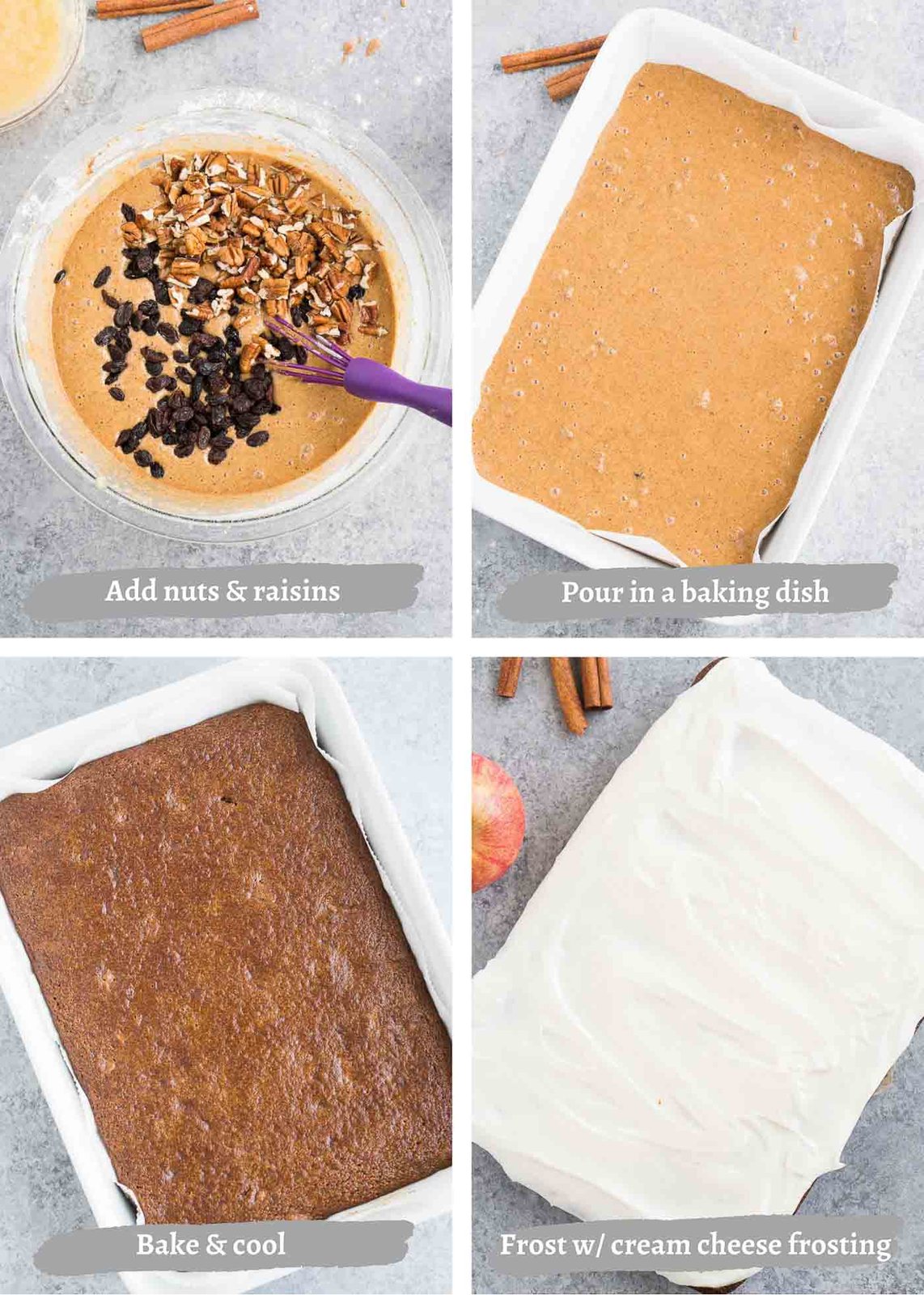 making applesauce cake with cream cheese frosting