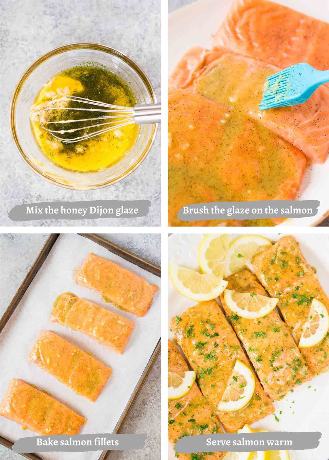 process shots of making honey mustard salmon in the oven