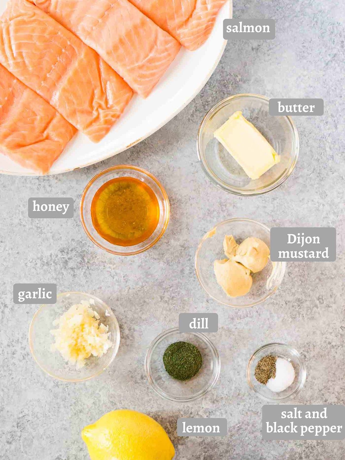 ingredients for making honey dijon salmon in the oven