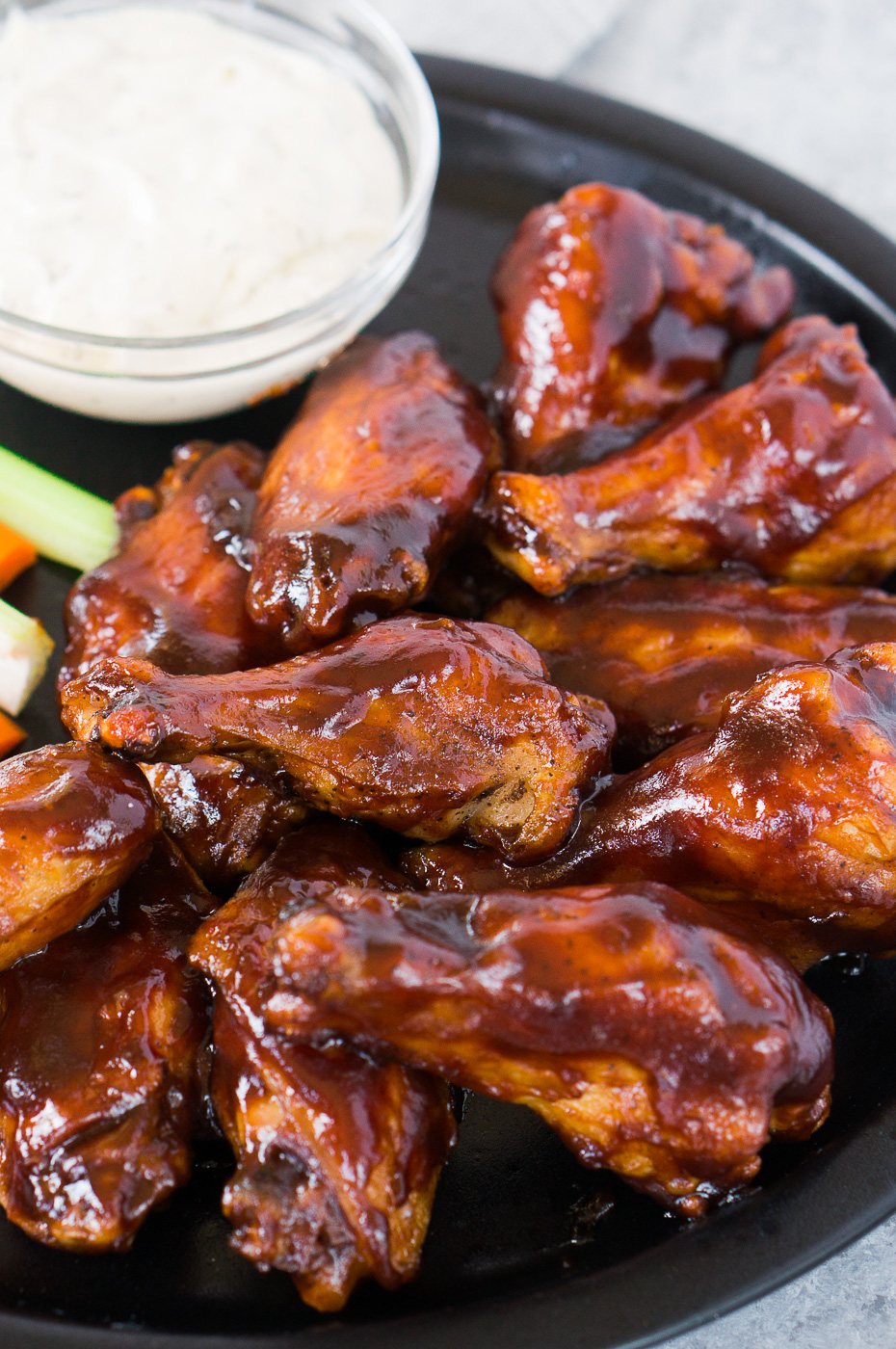 close up shot of bbq baked chicken wings recipe