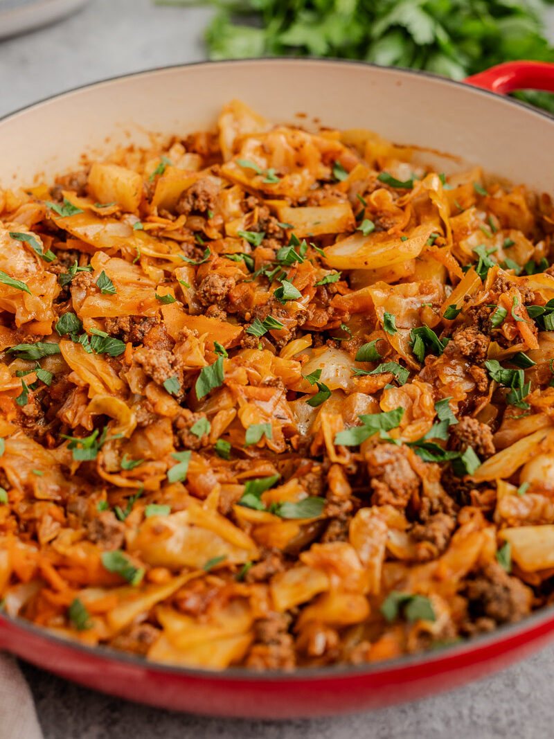 serving ground beef and cabbage
