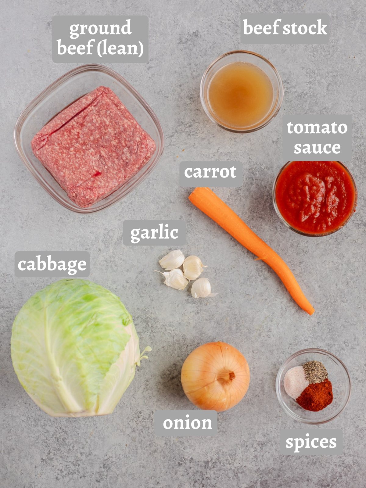 ingredients for making beef and cabbage
