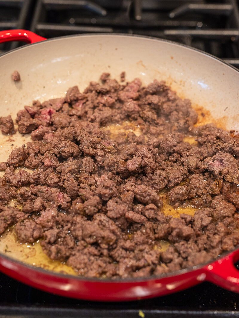 browning beef in a skillet