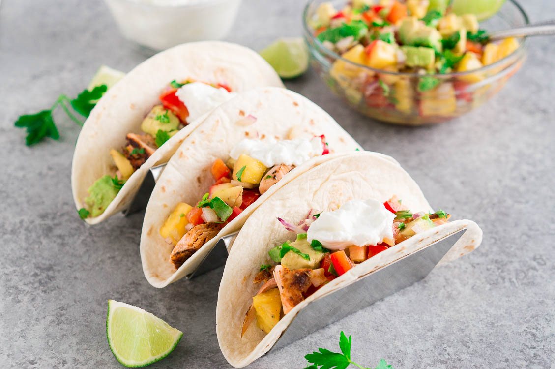 Fish Tacos with pineapple avocado salsa