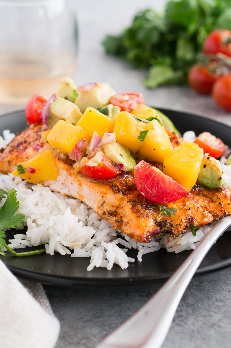 Salmon with Mango Avocado Salsa
