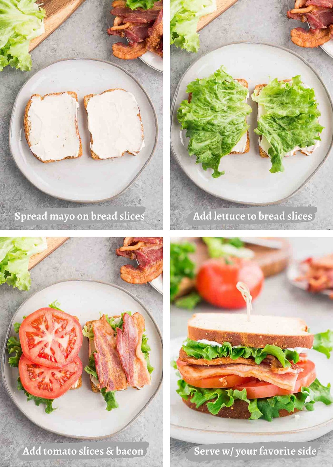 process shot of making BLT sandwich