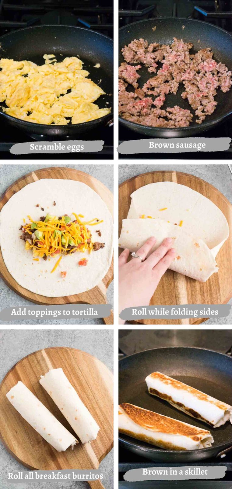 process steps of making breakfast burrito
