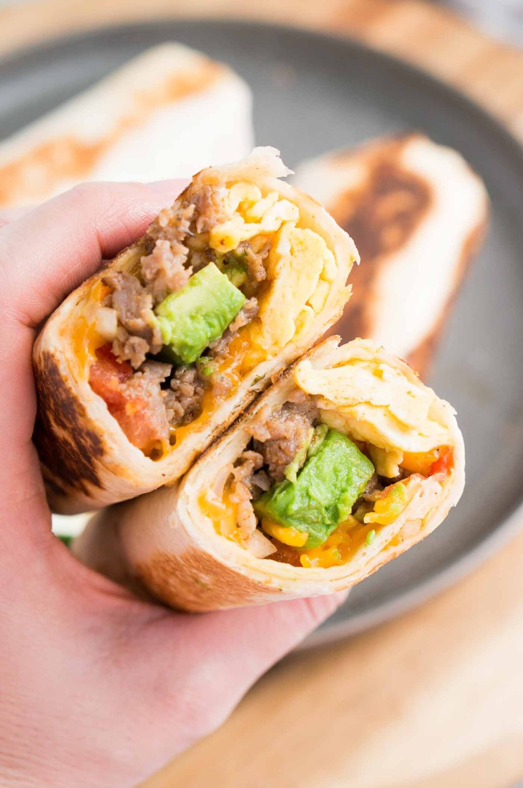 stacked breakfast burritos
