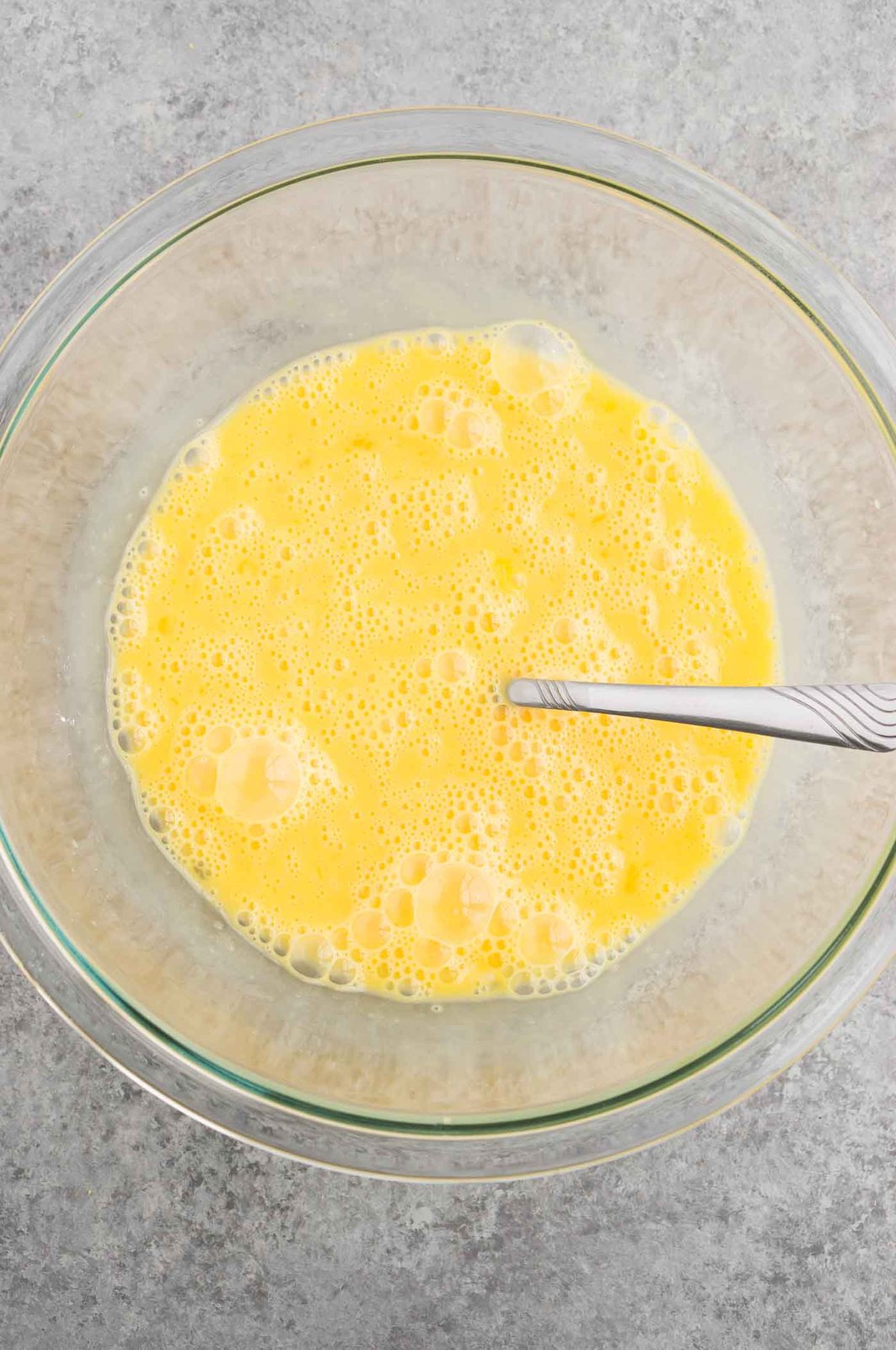 whisked eggs in a bowl