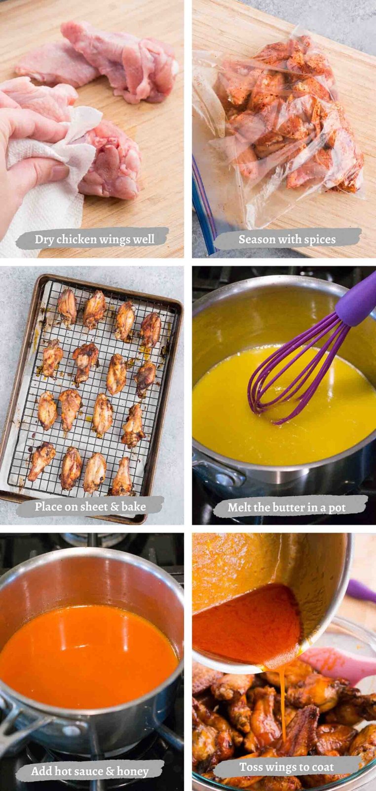 process images of making baked buffalo chicken wings