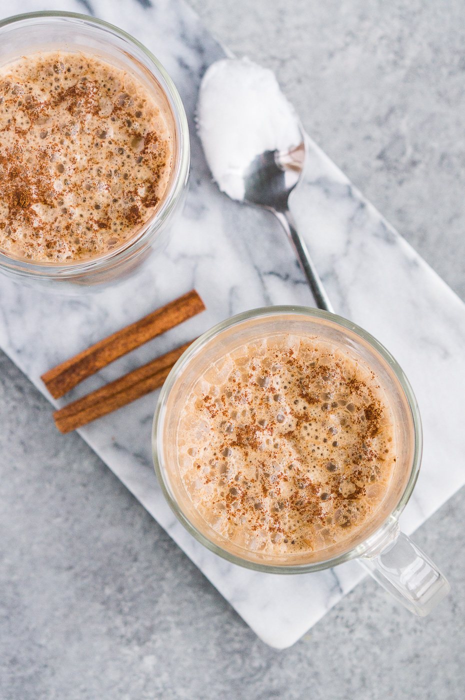 butter coffee with sprinkled cinnamon on top