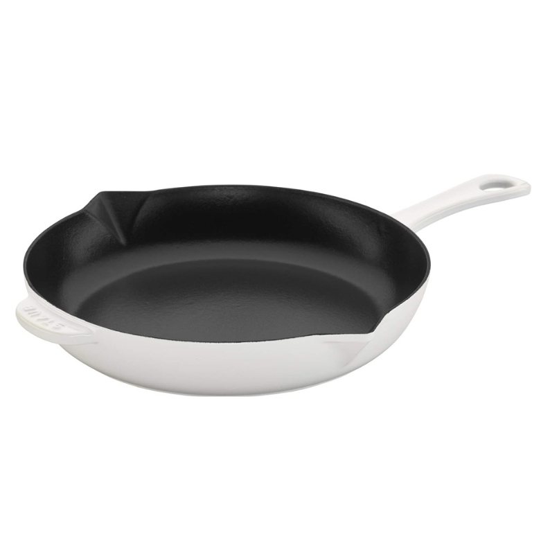 white Staub cast iron skillet