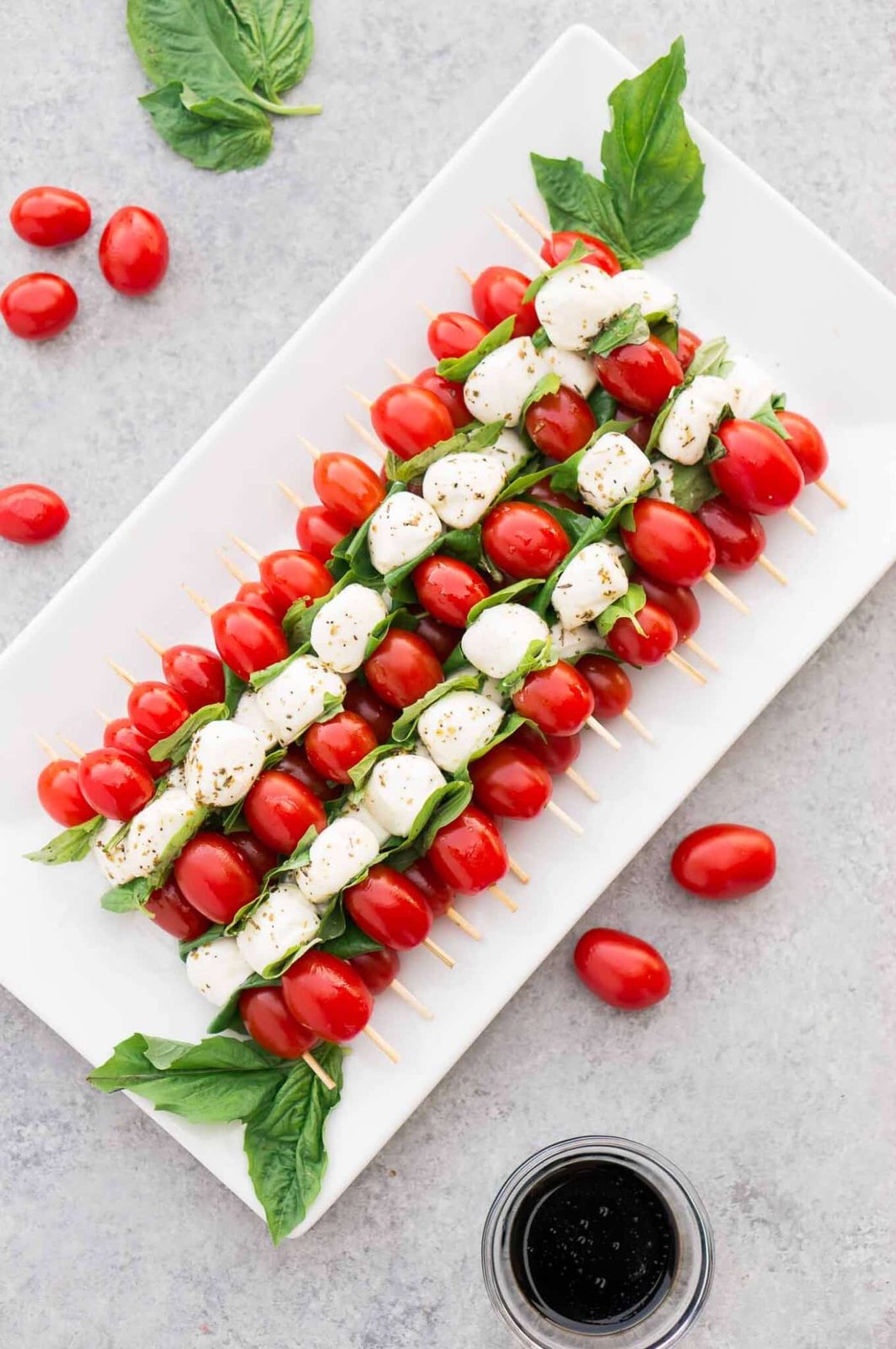 Caprese tomato appetizer on a platter