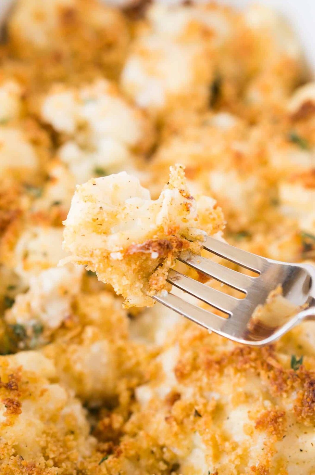 close up image of cauliflower gratin bite