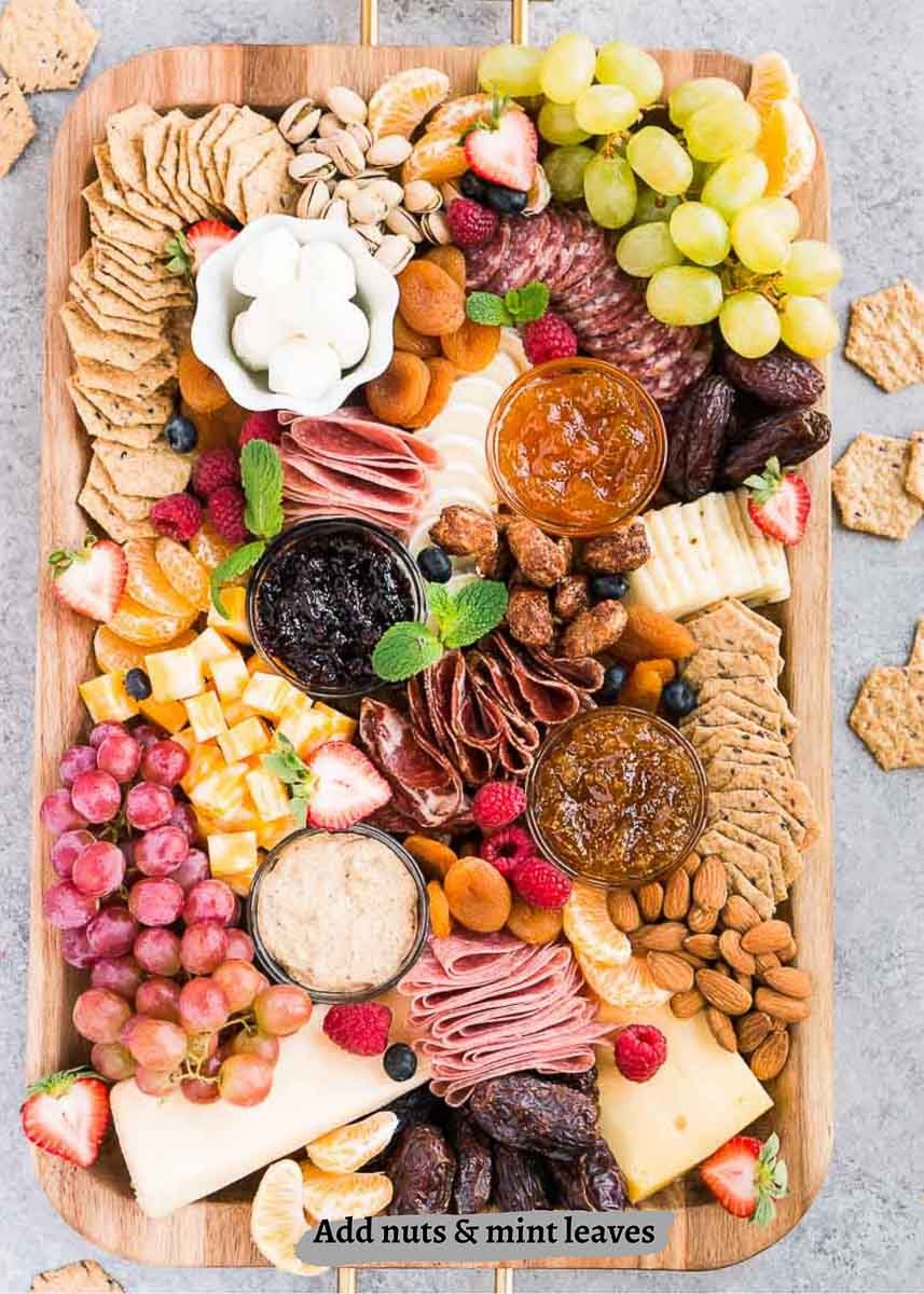 cheese and meat board with gluten-free crackers