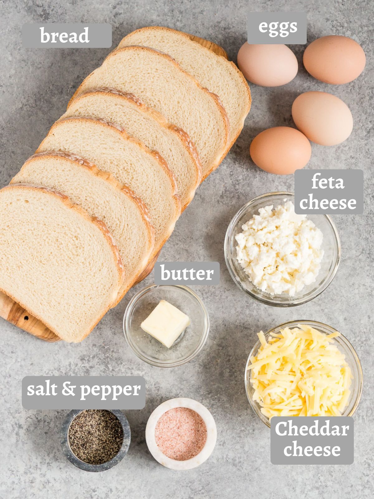ingredients for egg toast with cheese - Princess toast