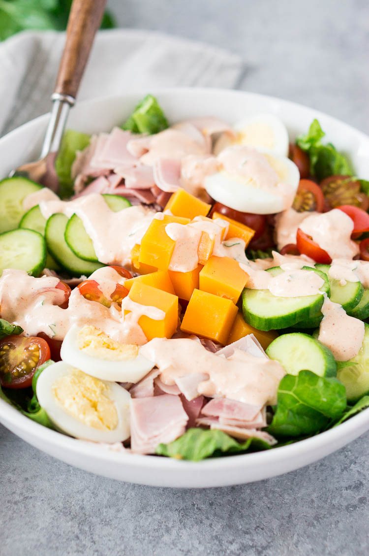 close up of chef salad in a bowl