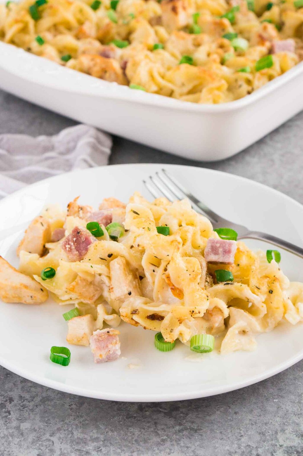 plated chicken cordon bleu bake with pasta