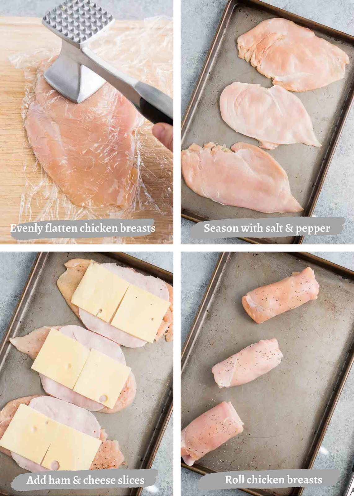 process images of making chicken cordon bleu in the oven