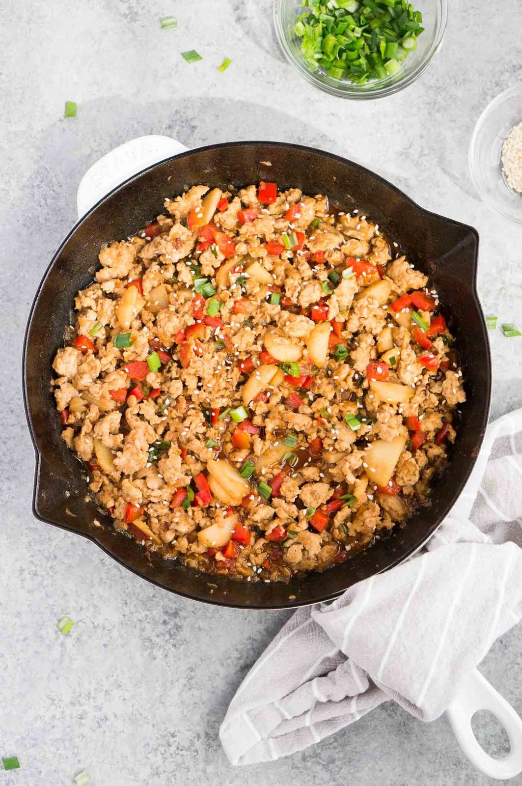ground chicken with sauce in skillet