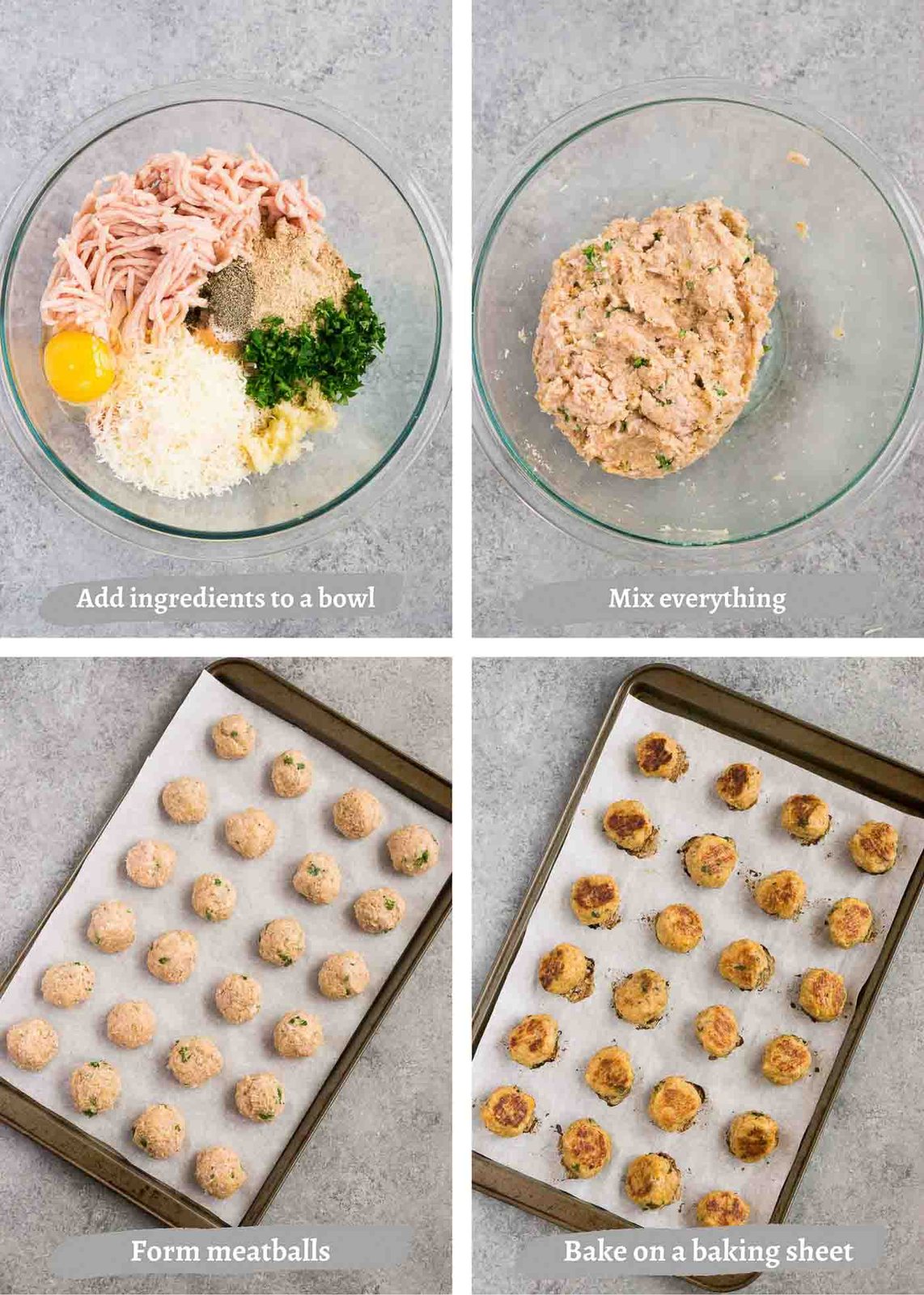 process images of how to bake chicken meatballs in the oven