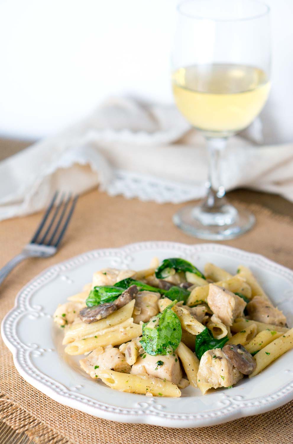 Chicken Penne with Creamy Mushroom White Wine Sauce