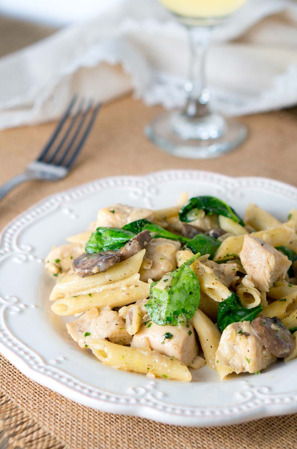 Chicken Penne with Creamy Mushroom White Wine Sauce