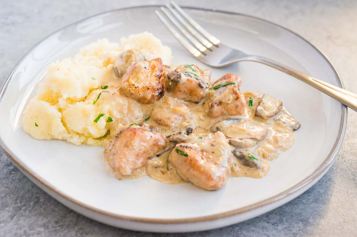 plated creamy mushroom chicken