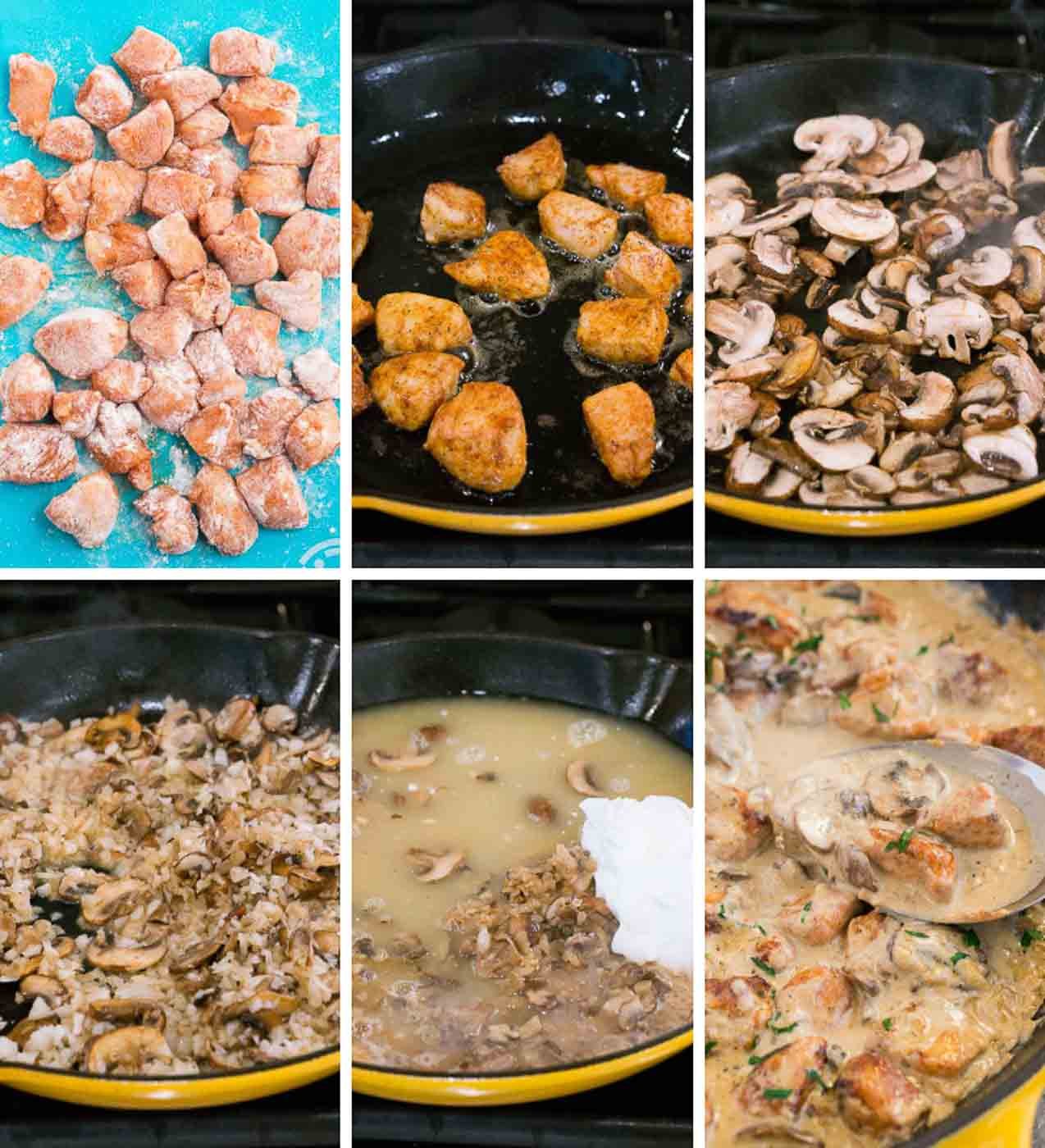 making chicken stroganoff - process shots