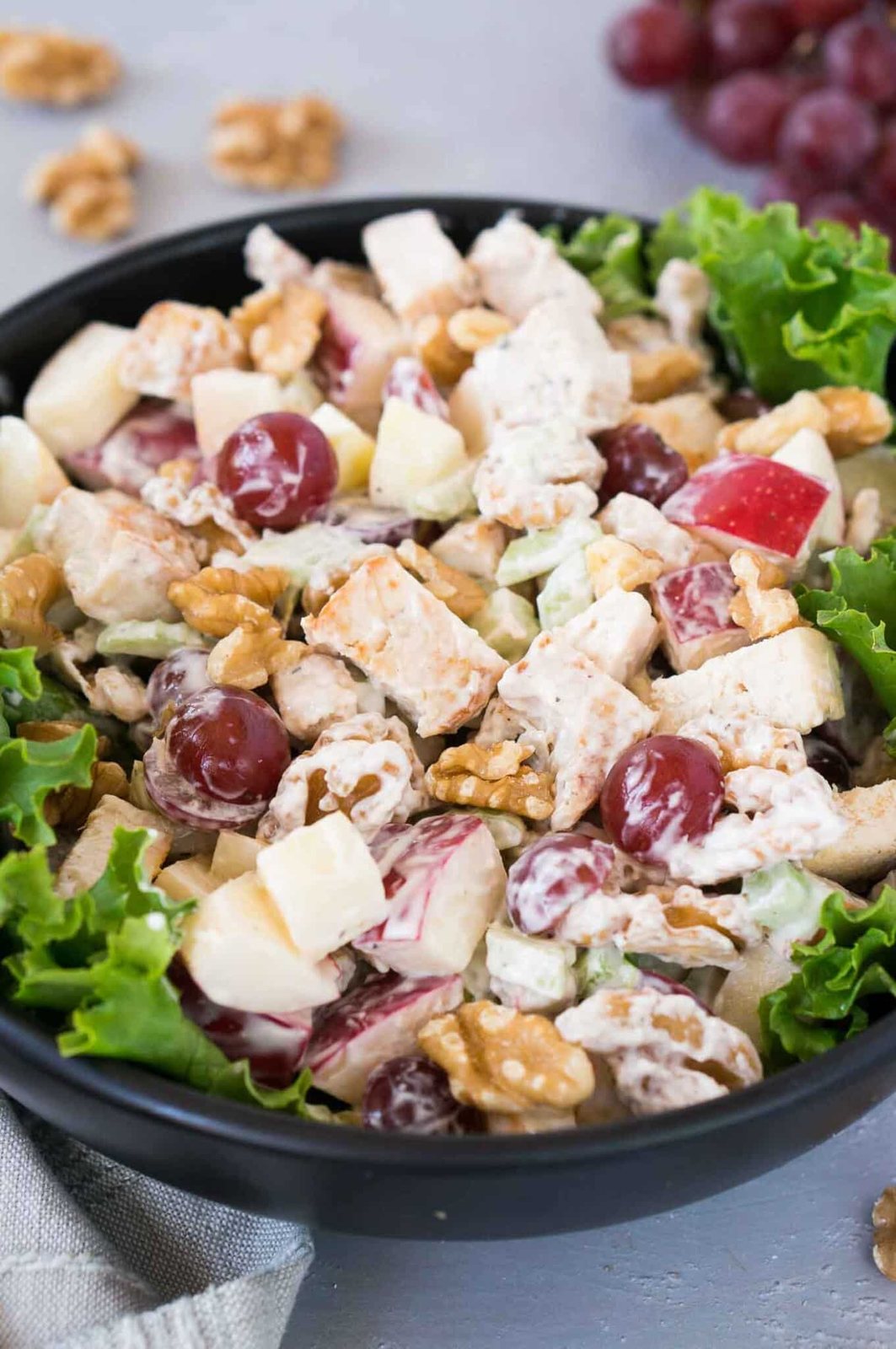 waldorf chicken salad in a bowl