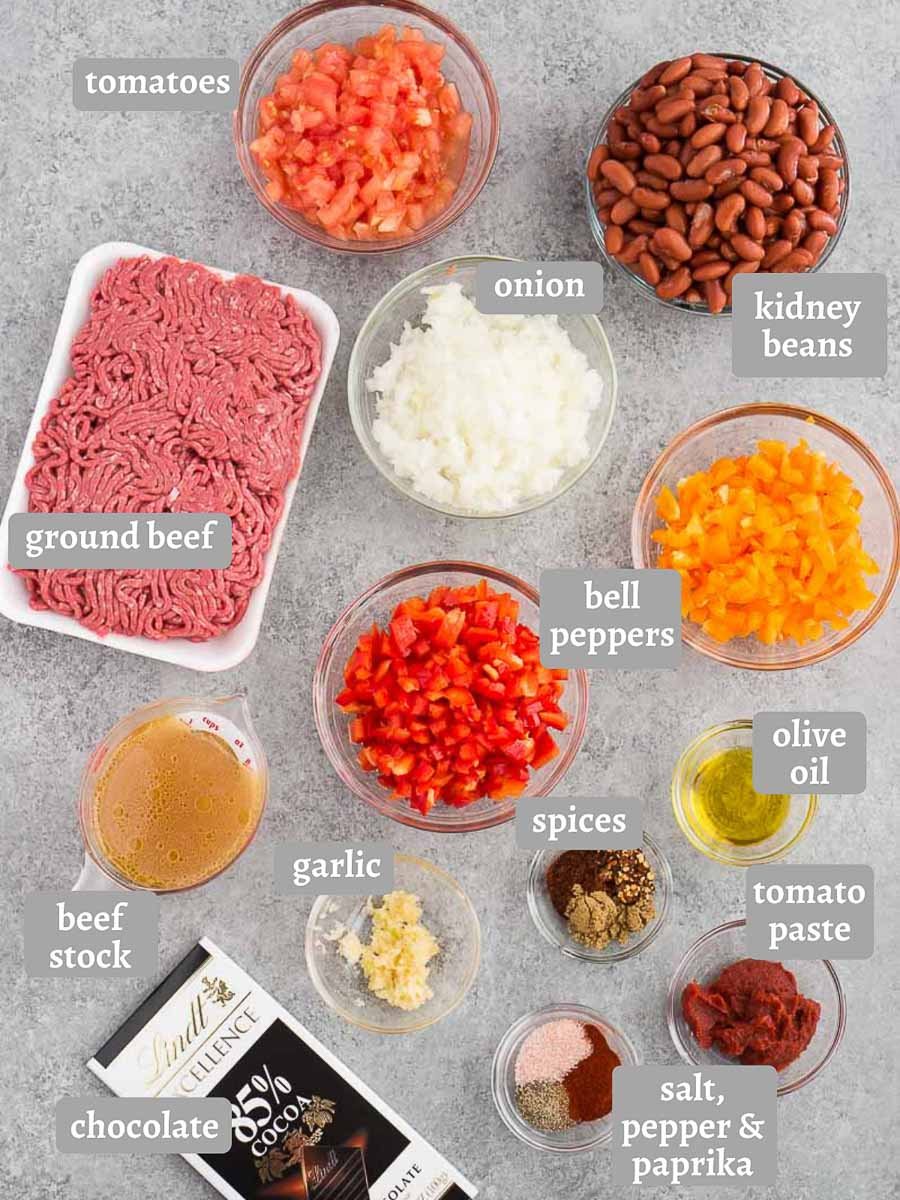 chili ingredients on a board
