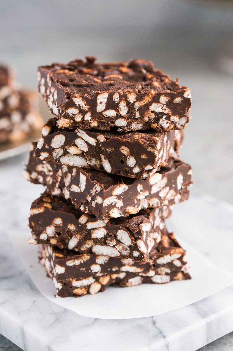 close up image of chocolate crunch bars