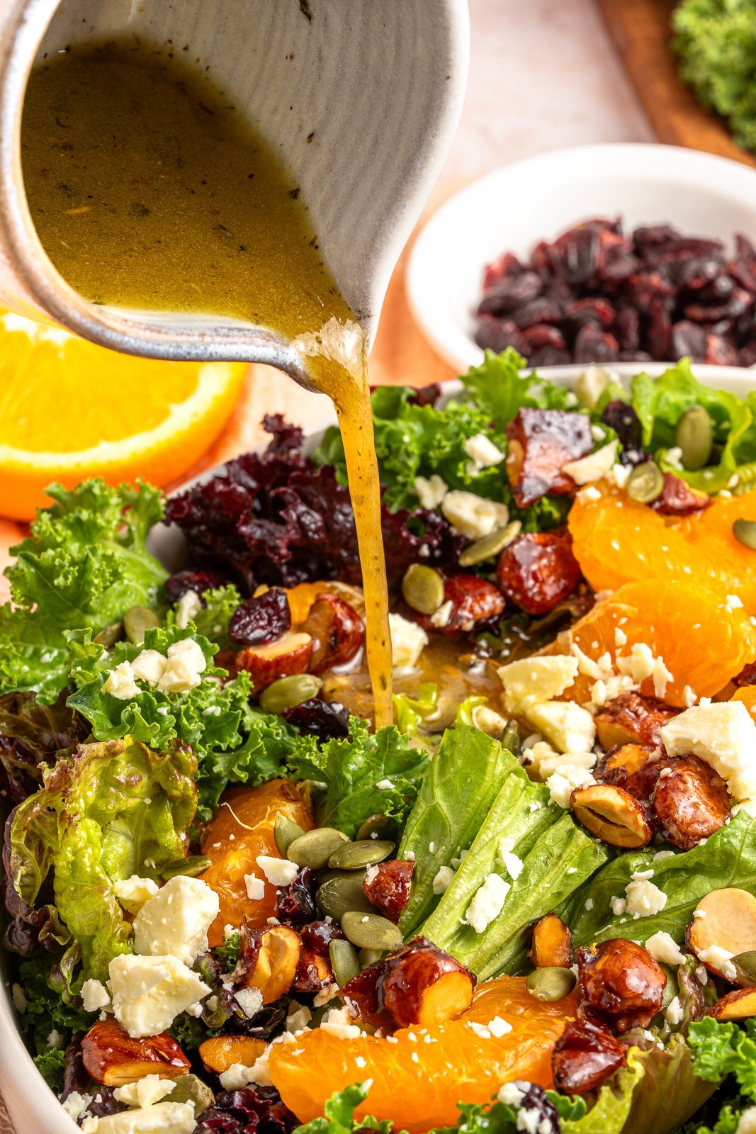 dressing citrus winter salad with red wine vinaigrette