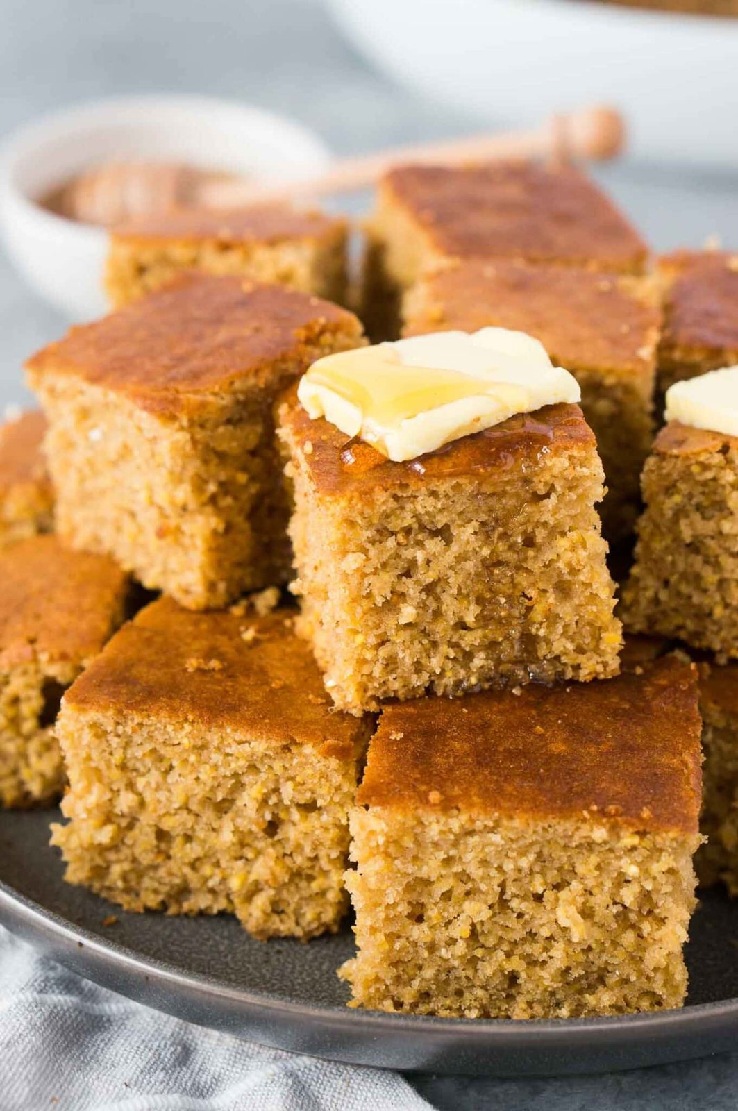 cast iron skillet cornbread cut in squares