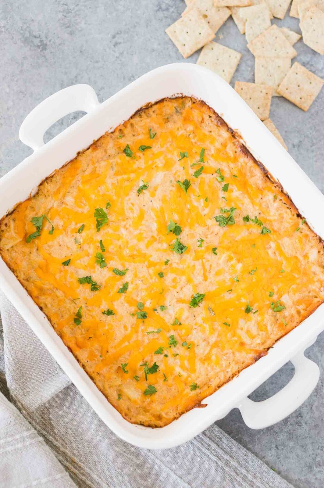 hot crab dip in a baking dish