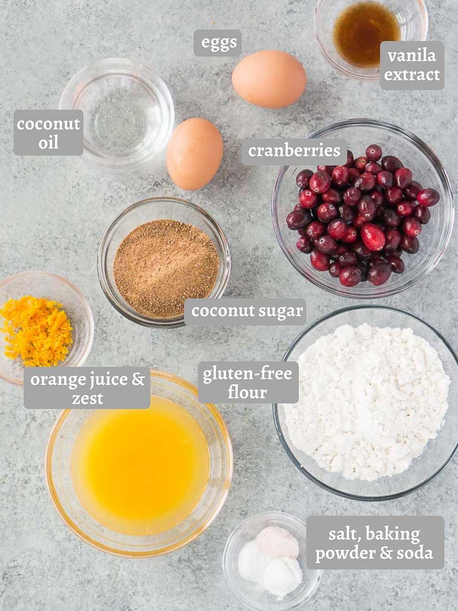 ingredients for orange cranberry muffins (gluten-free)