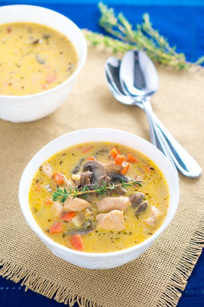 Creamy Chicken and Mushroom Soup - perfect bowl of comfort on a cold day and done in under 30 minutes. Perfect for the chilly weather!