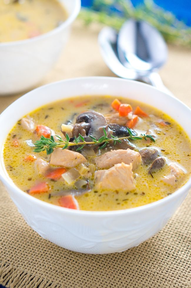 Creamy Chicken and Mushroom Soup - perfect bowl of comfort on a cold day and done in under 30 minutes. Perfect for the chilly weather!