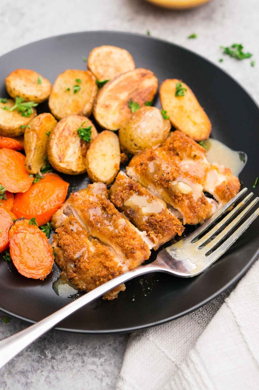 Crispy Panko Chicken with Potatoes and Carrots