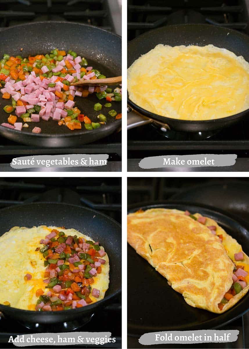 process shots of making denver omelet
