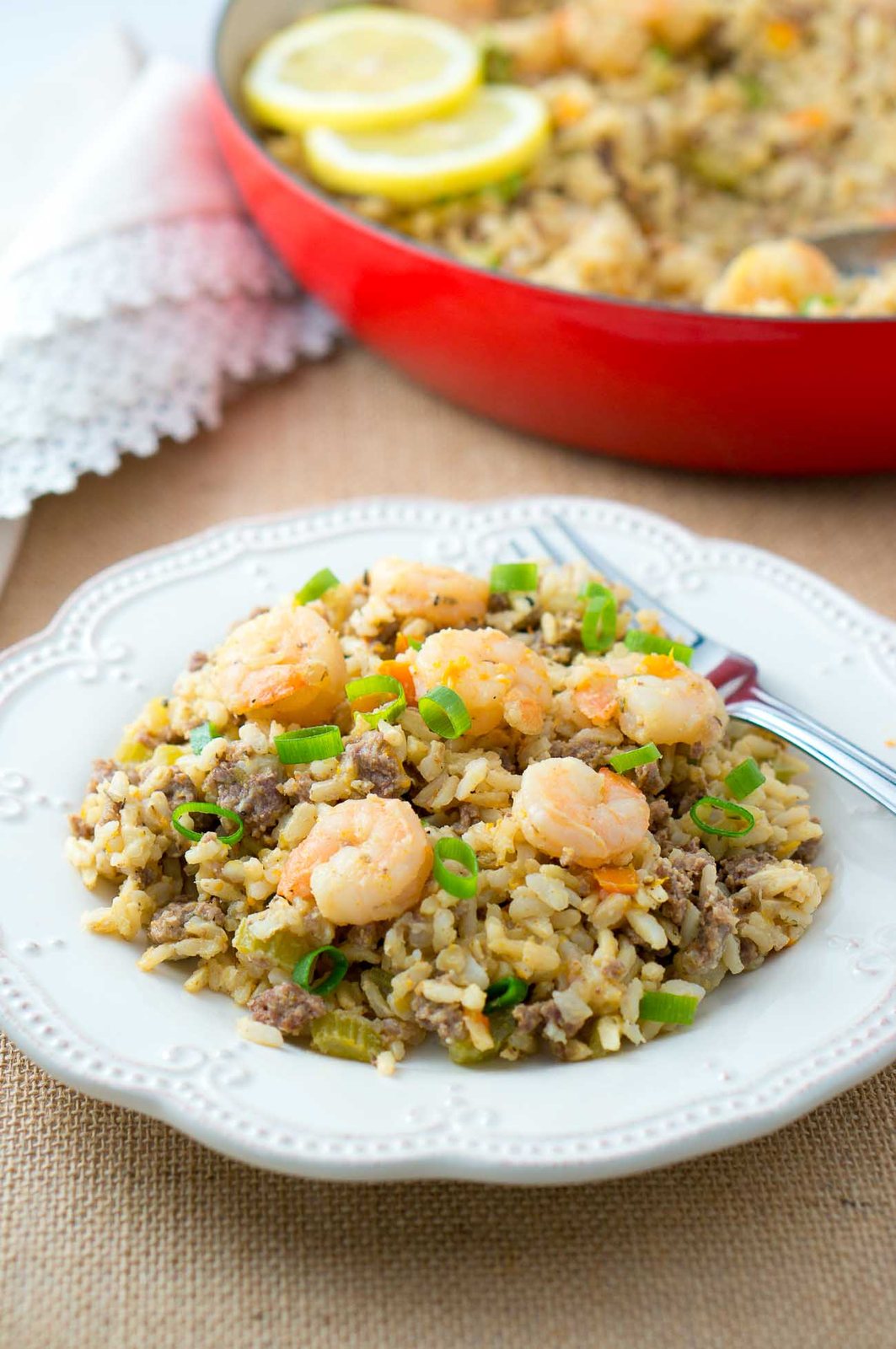 Easy Dirty Rice with Shrimp - A healthy twist on a Cajun classic. The addition of shrimp turns this into a fabulous main dish. Easy to make and very flavorful!
