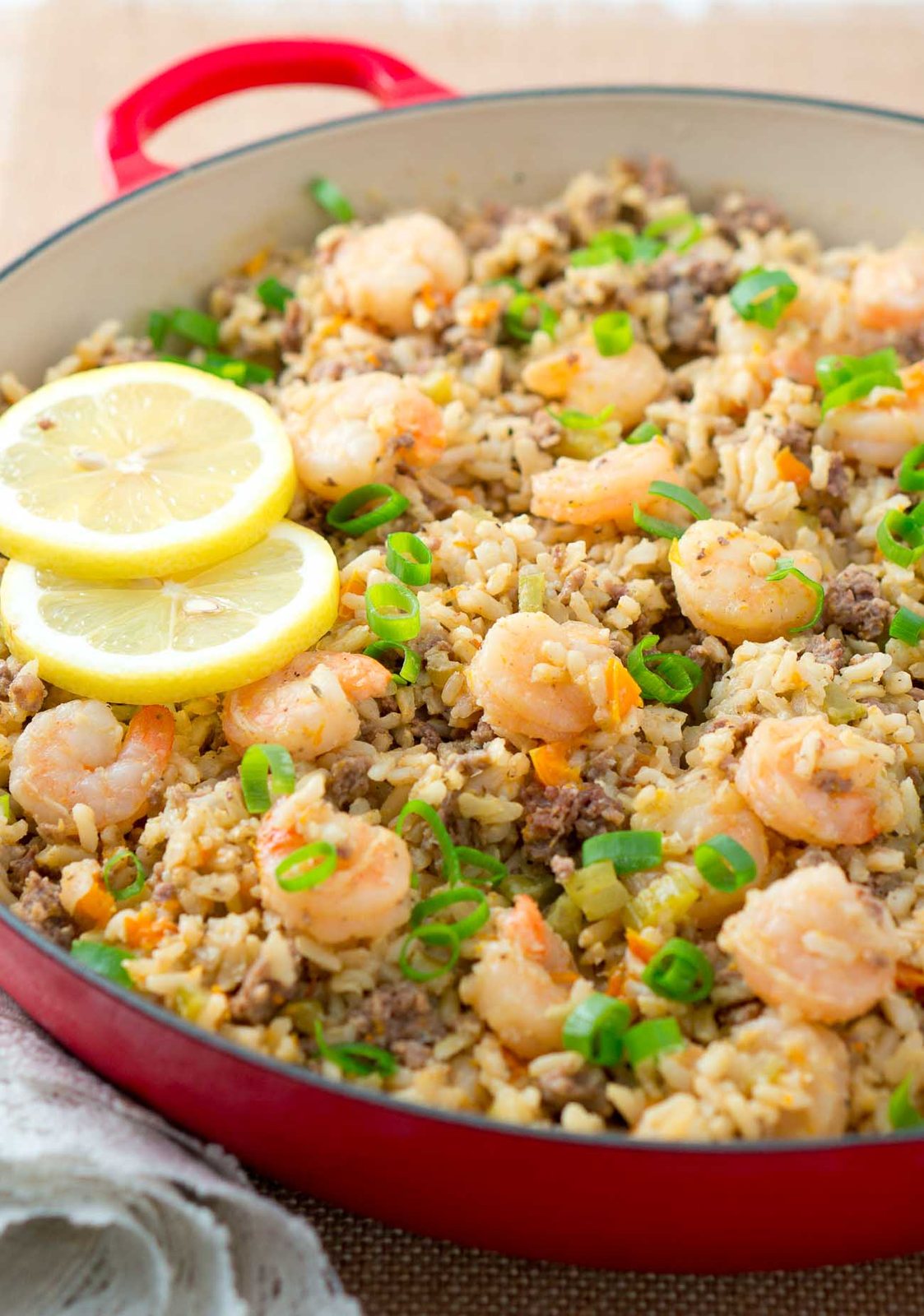 Easy Dirty Rice with Shrimp - A healthy twist on a Cajun classic. The addition of shrimp turns this into a fabulous main dish. Easy to make and very flavorful!