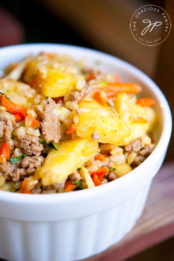 healthy freezer meals - pineapple curry turkey rice bowl
