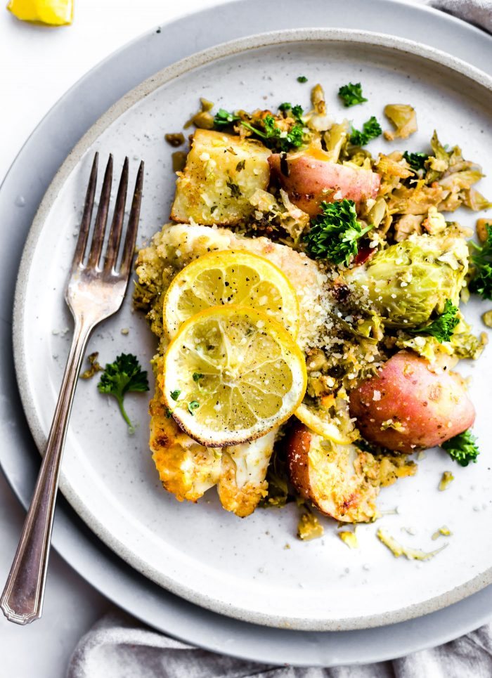 Honey Mustard Baked Fish with Vegetables on a plate