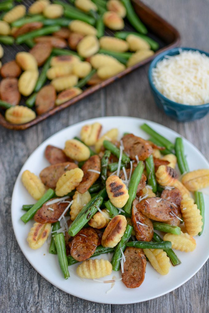 Sheet Pan Gnocchi and Sausage on a plate - sheet pan dinner