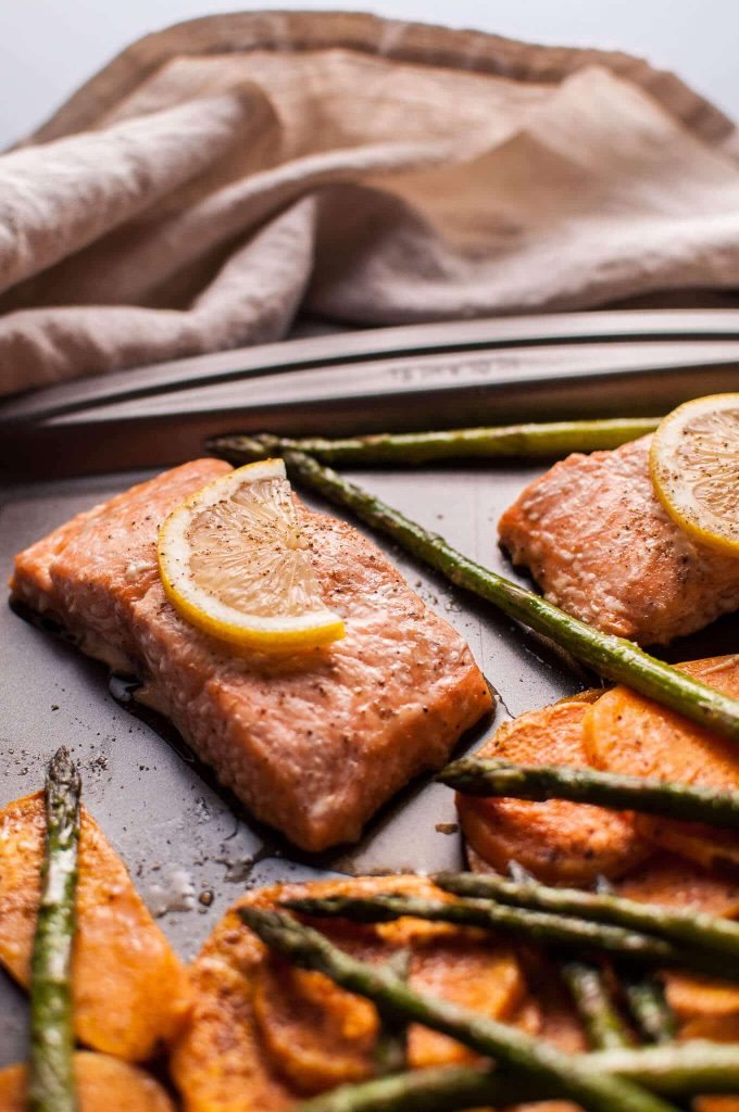 Maple glazed Salmon on a sheet pan