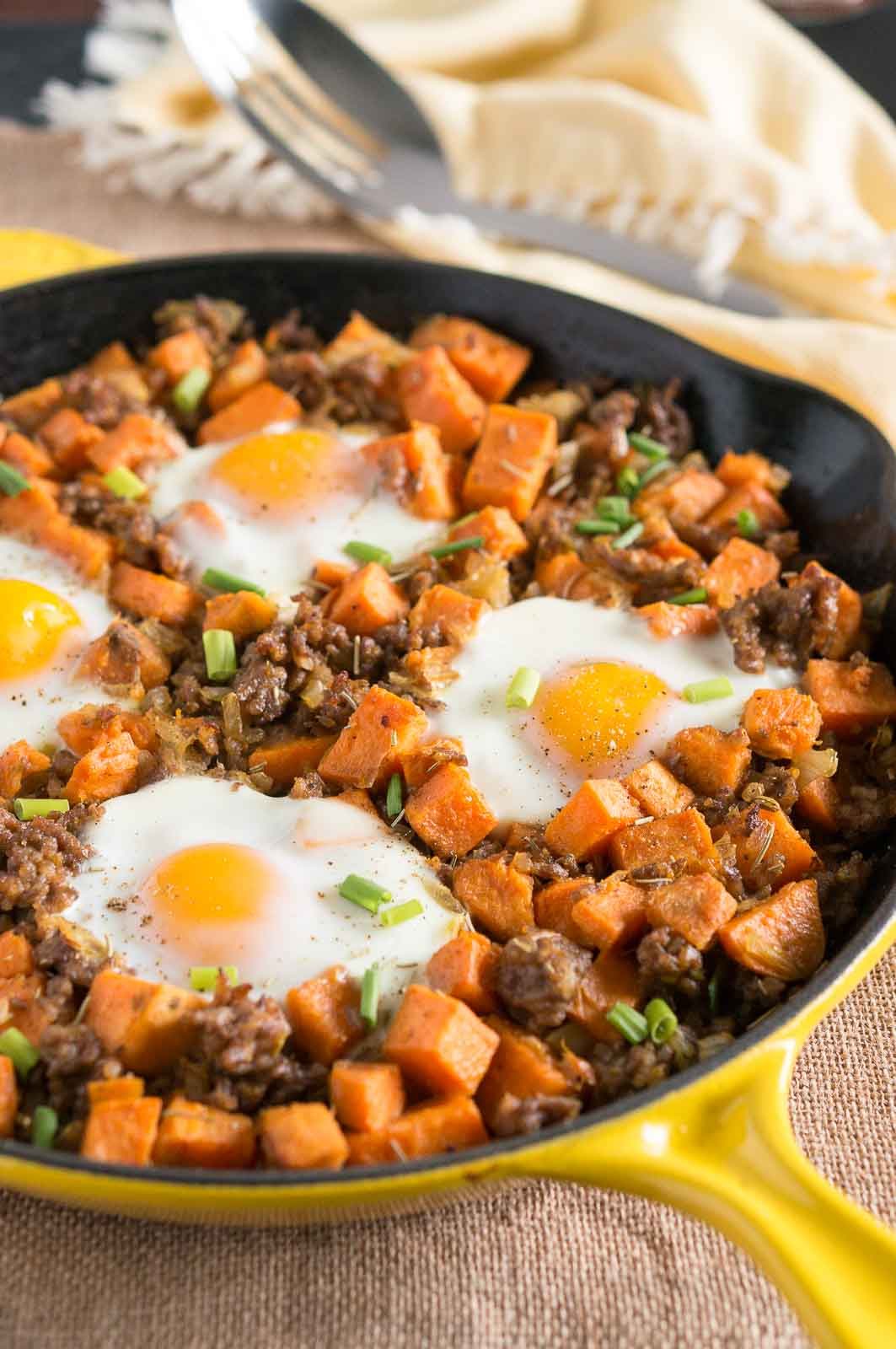 Sweet Potato Hash with Sausage and Eggs