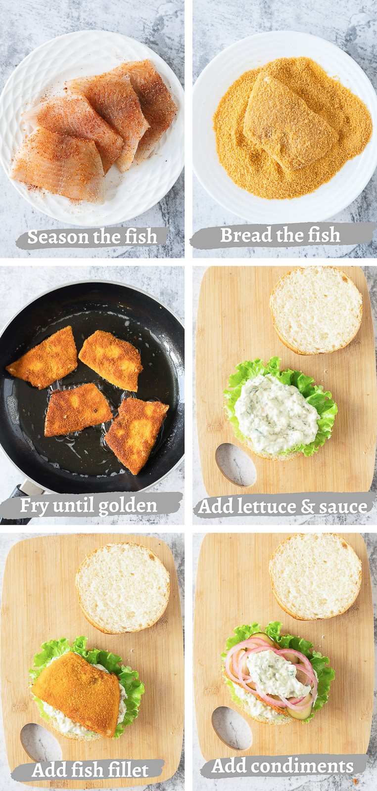 process steps of making crispy fish burger