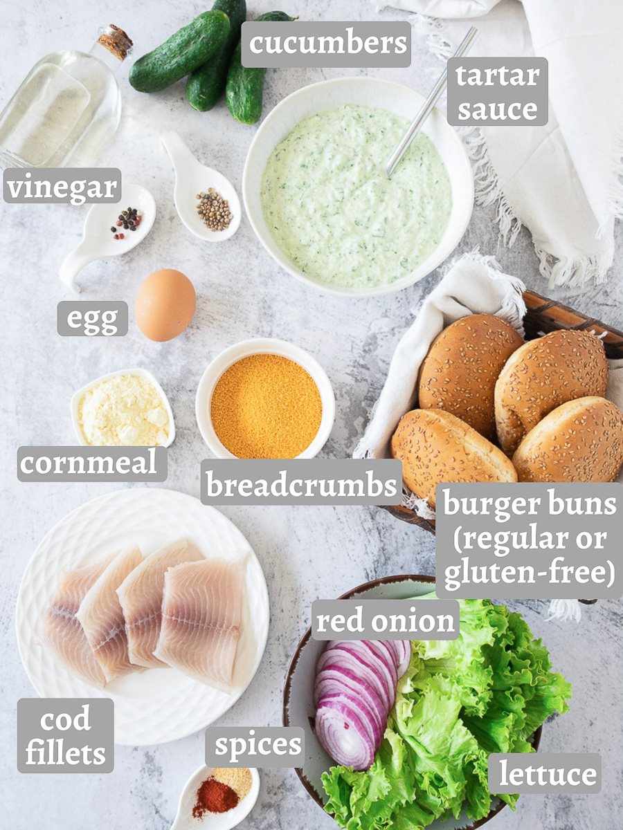 ingredients for making fish burger